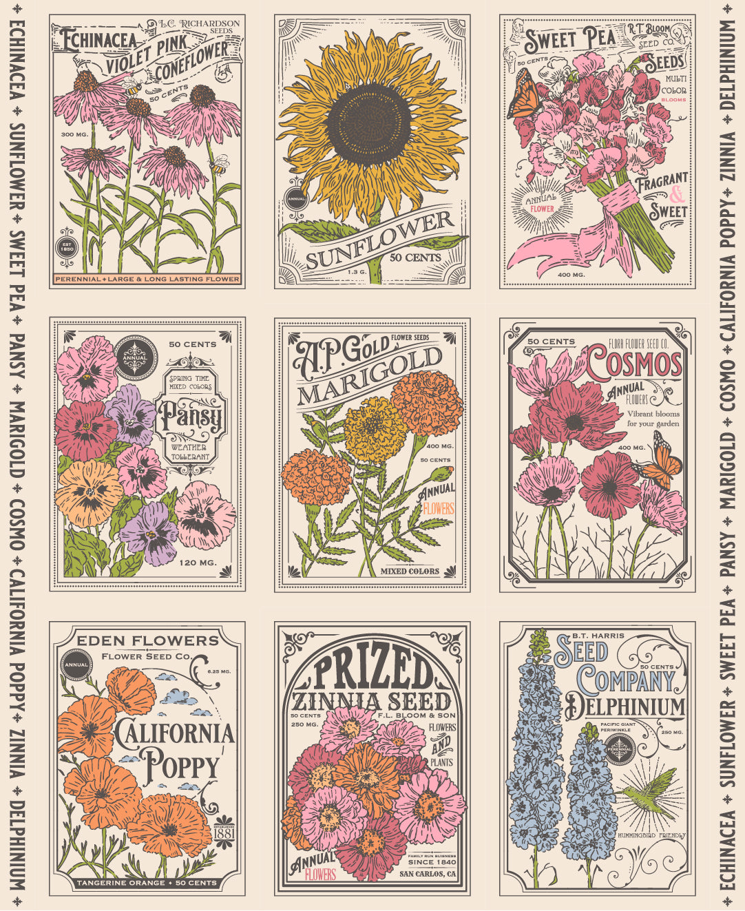 My Secret Garden by Stacy Iest Hsu - Vintage Seed Packet Panel