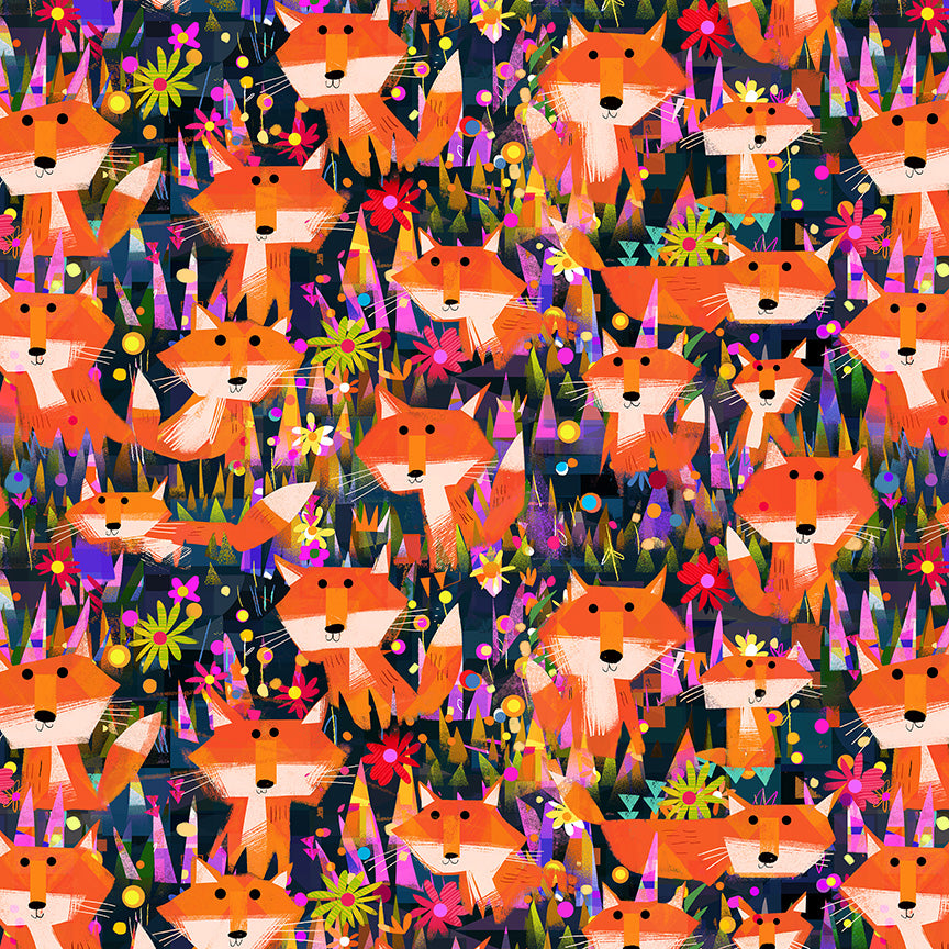 Animal Kingdom by Gareth Lucas - Foxes and Flowers | Midnight Blue