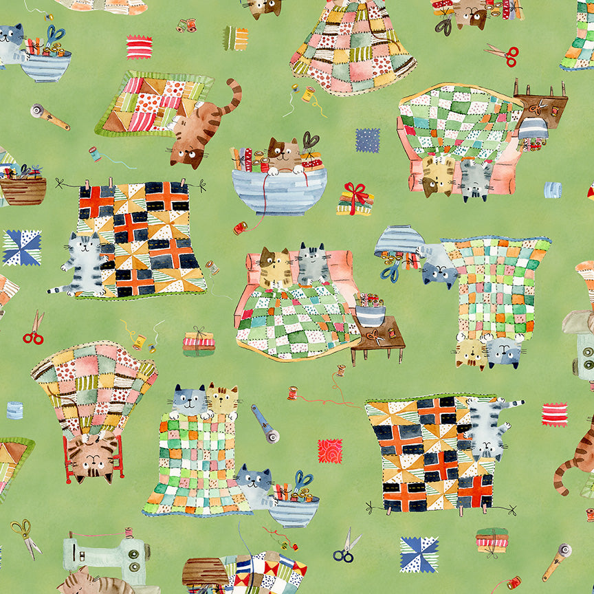 Crafty Cats by Sue Miano - Quilty Cats | Green