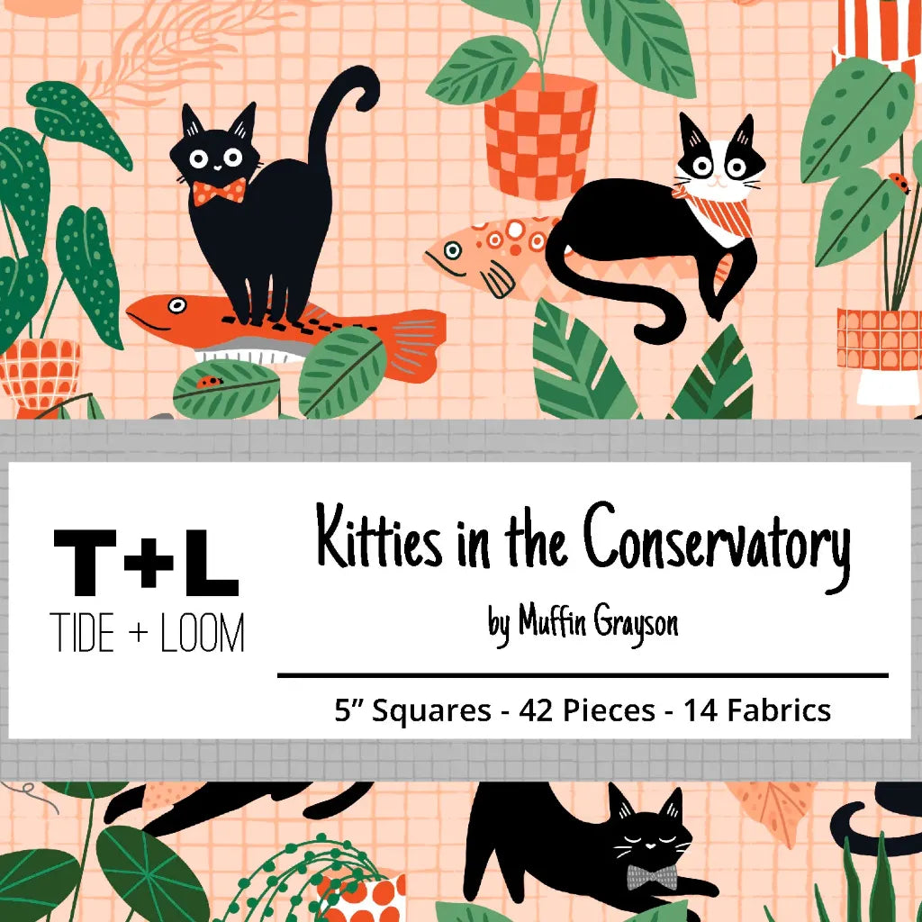 Kitties in the Conservatory by Muffin Grayson - 5" Squares (Stamp)