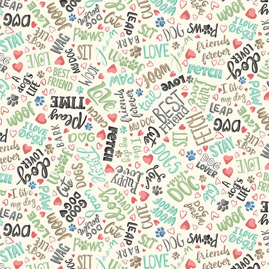 Pooch by Makower UK - Text | Cream