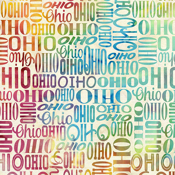 2026 All Ohio Shop Hop Fabric - Ohio Words Multi Rainbow
