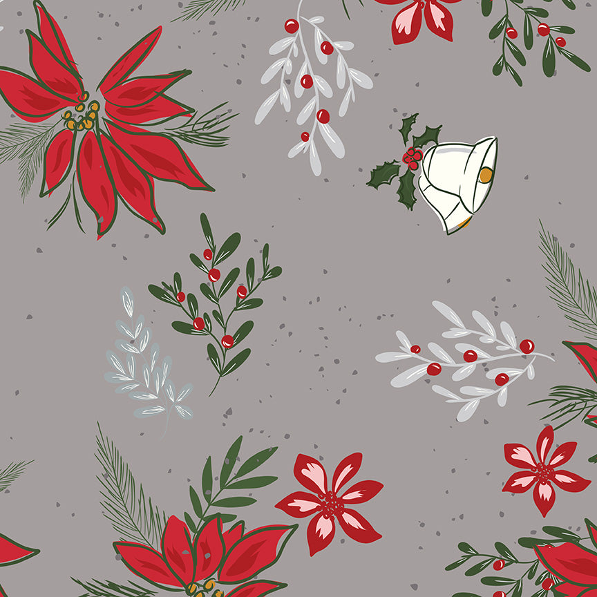 108" Mistletoe & Holly - Floral Gray