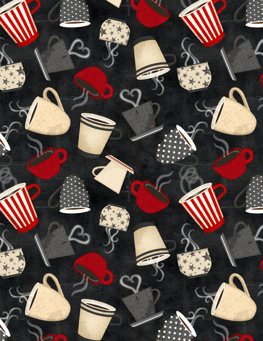 Coffee Time by Jennifer Pugh - Tossed Coffee Cups Black