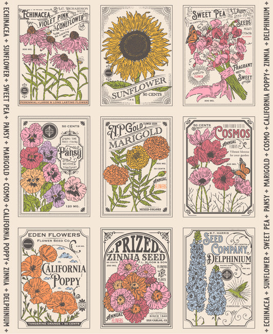 My Secret Garden by Stacy Iest Hsu - Vintage Seed Packet Panel