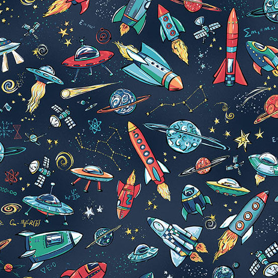 Orbit by Makower UK - Rockets | Blue