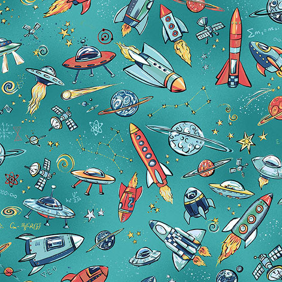 Orbit by Makower UK - Rockets | Teal