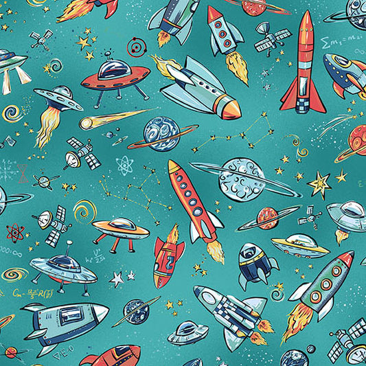 Orbit by Makower UK - Rockets | Teal
