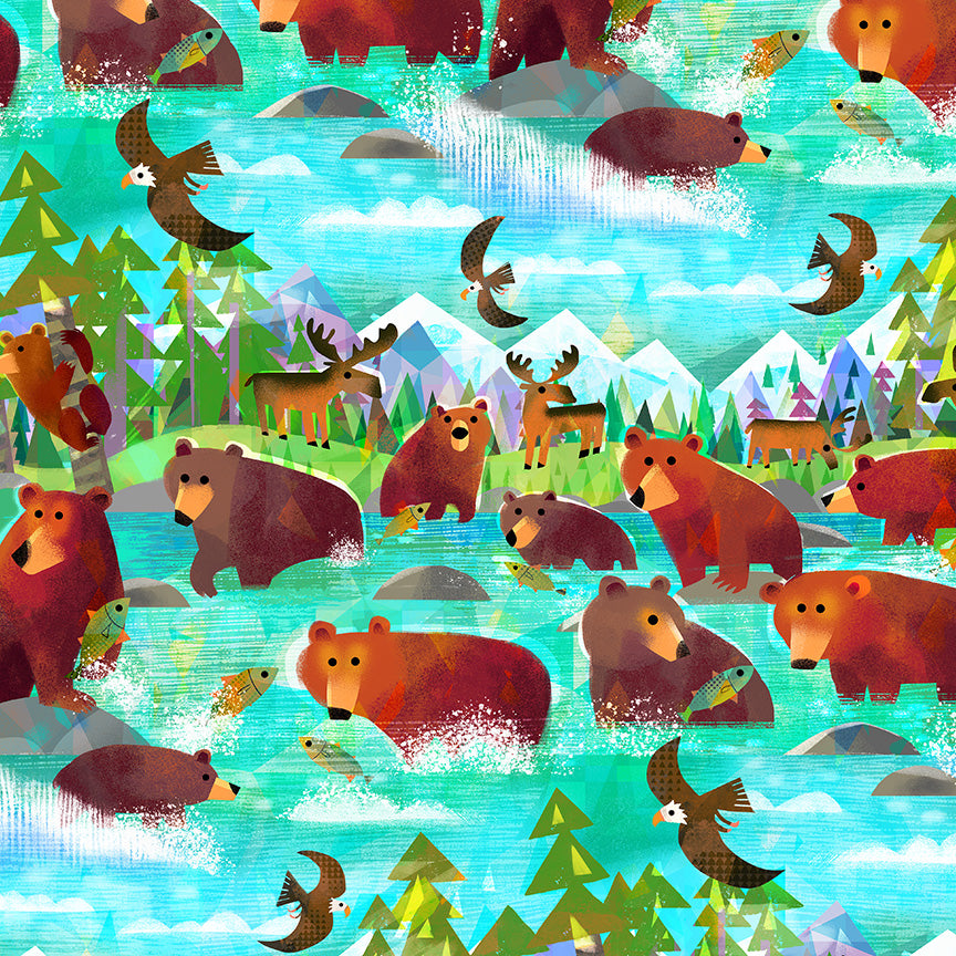 Animal Kingdom by Gareth Lucas - Bathing Bears | Turquoise