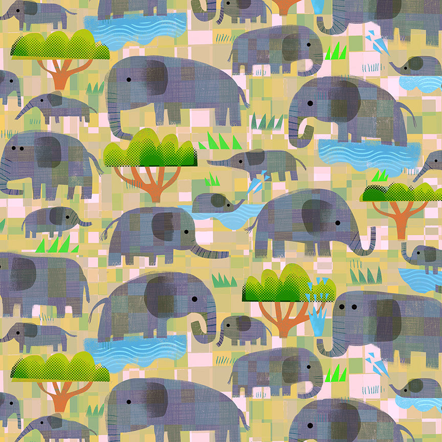 Animal Kingdom by Gareth Lucas - Mama Elephant, Baby Elephant | Yellow Savanna