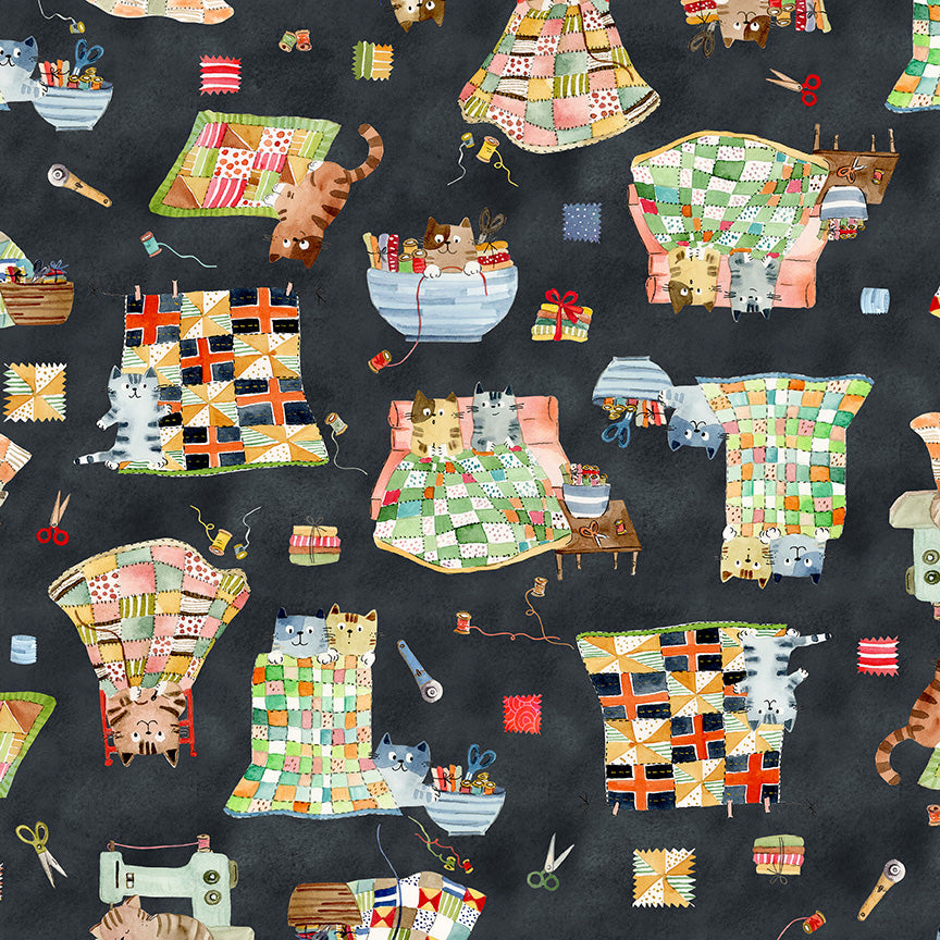 Crafty Cats by Sue Miano - Quilty Cats | Black