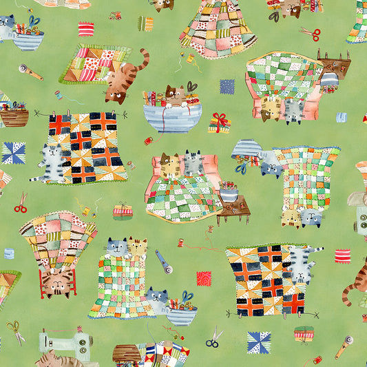 Crafty Cats by Sue Miano - Quilty Cats | Green