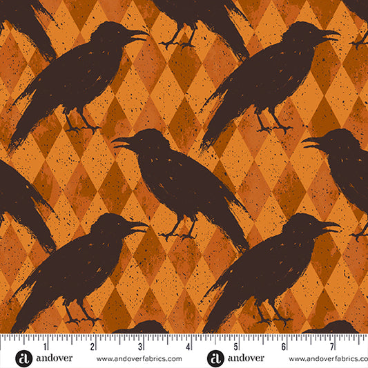 Nevermore by Andover Fabrics - Crow Harlequin | Orange