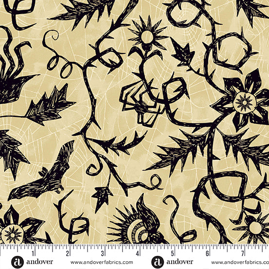 Nevermore by Andover Fabrics - Vine Spiderweb | Cream