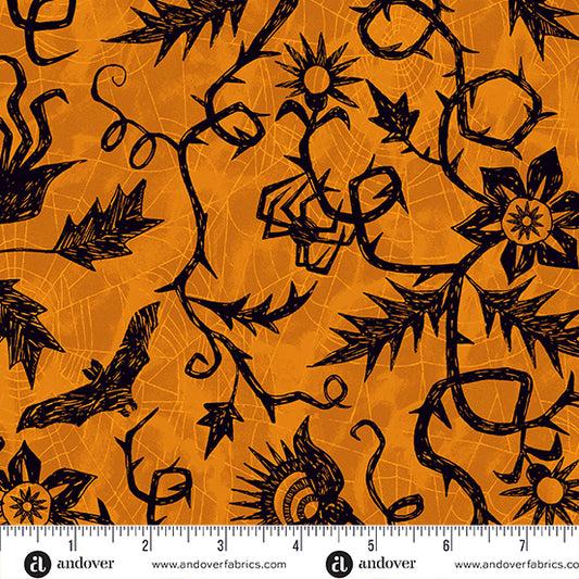 Nevermore by Andover Fabrics - Vine Spiderweb | Orange