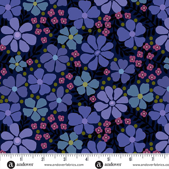 Mystic Meadow 108s by Nancy Rink - Packed Floral Blue