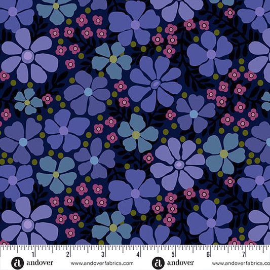 Mystic Meadow 108s by Nancy Rink - Packed Floral Blue