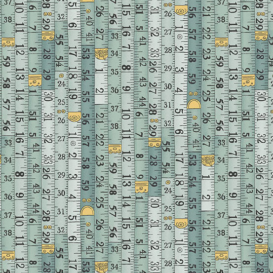 Pattern of measuring tapes with numbers on a blue background