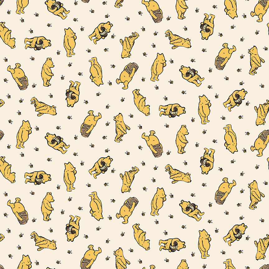 Pattern of a yellow bear character on a beige background