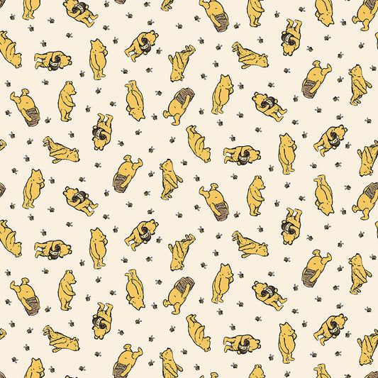 Pattern of a yellow bear character on a beige background