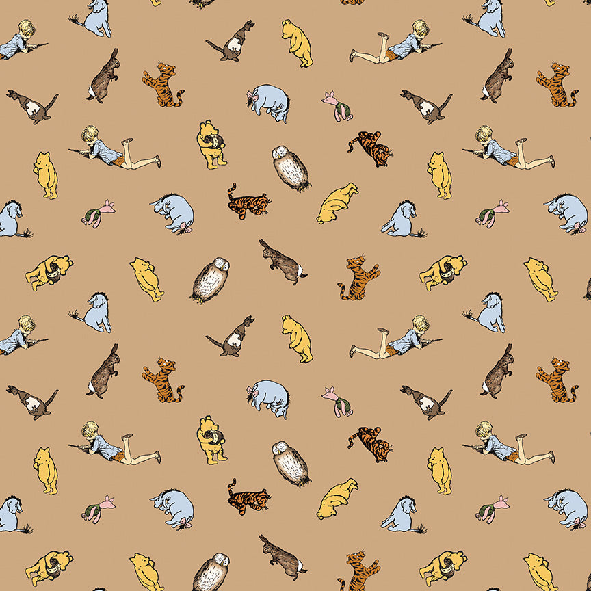 Pattern of cartoon characters on a beige background