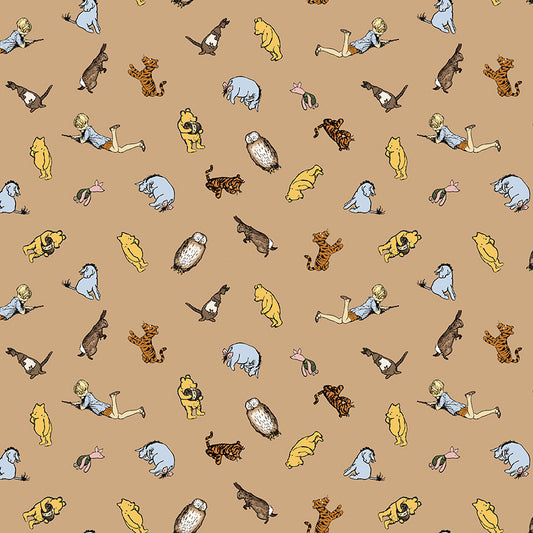 Pattern of cartoon characters on a beige background
