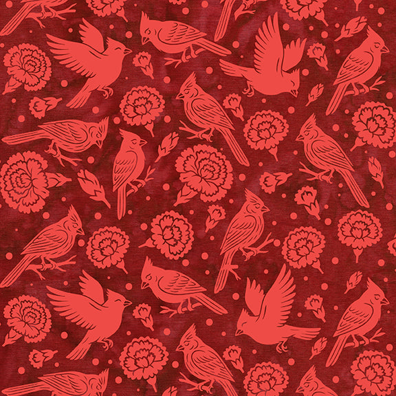 2026 All Ohio Shop Hop Fabric - Cardinals & Carnations Red Cherry