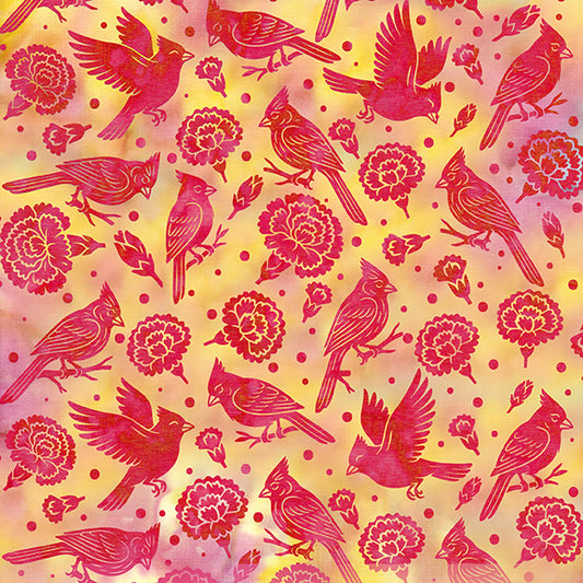 2026 All Ohio Shop Hop Fabric - Cardinals & Carnations Multi Yellow Red