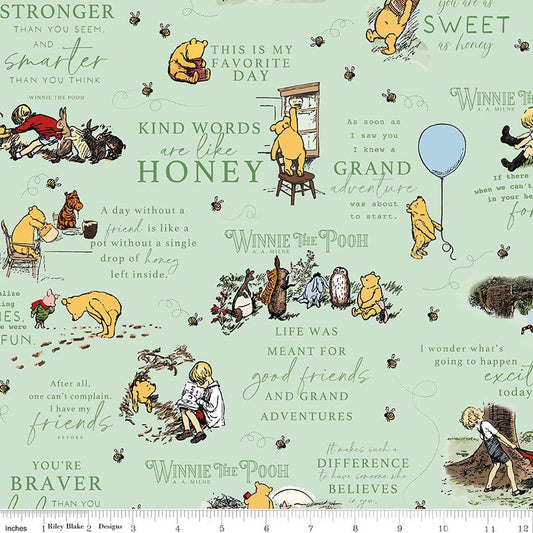 Winnie the Pooh Flannel by Echo Park Paper Co. - Quotes Green