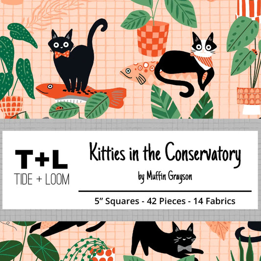 Kitties in the Conservatory by Muffin Grayson - 5" Squares (Stamp)