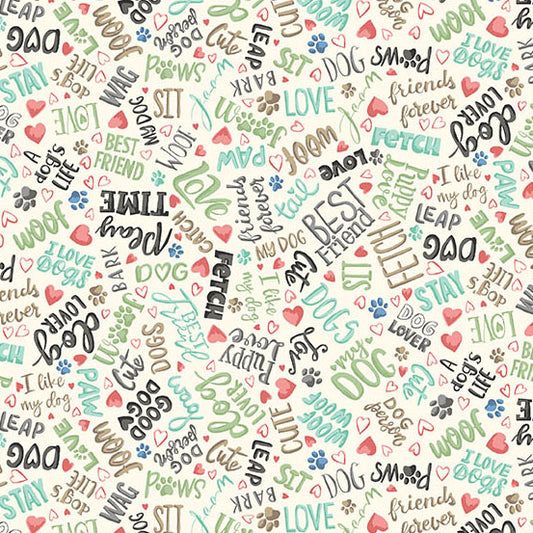 Pooch by Makower UK - Text | Cream