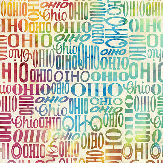 2026 All Ohio Shop Hop Fabric - Ohio Words Multi Rainbow