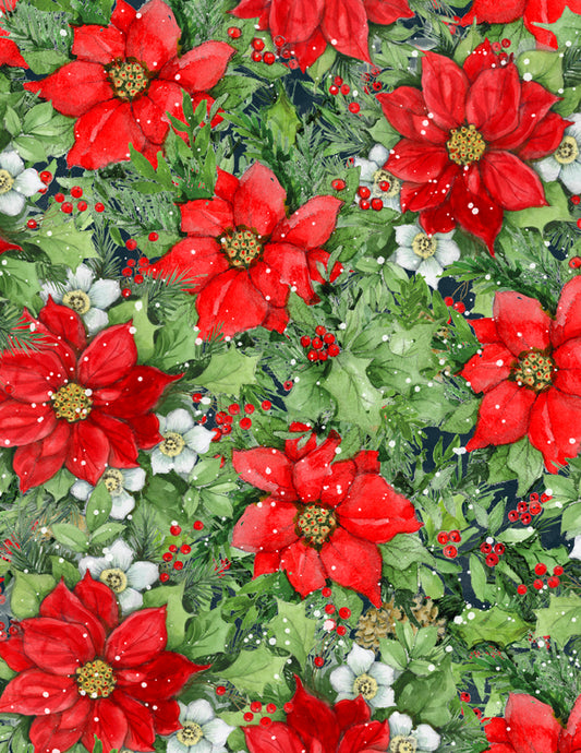 Winter Hollow by Susan Winget for Wilmington Prints - Poinsettias Navy